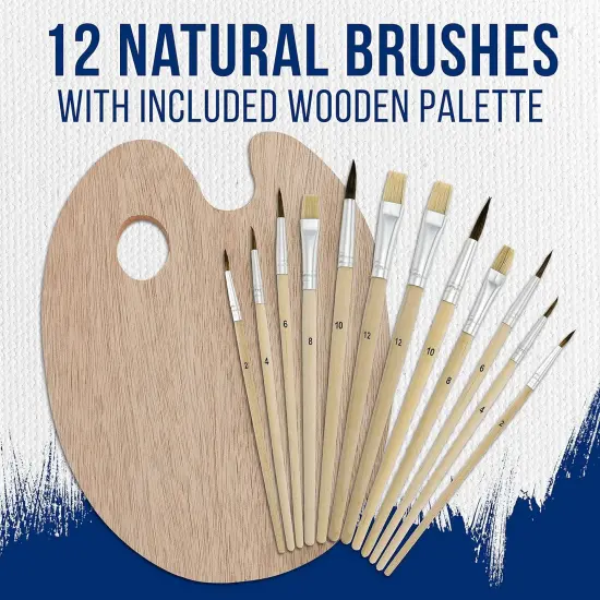 Art Supply 12-Piece Artist Paint Brush Set with 9" x 12" Wood Painting Palette - 12 Premium {2}