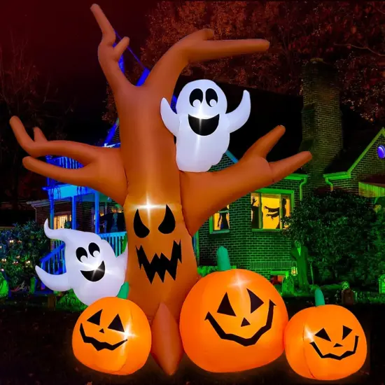 8 Ft Halloween Inflatable Dead Tree with Ghosts Pumpkins Decoration {1}