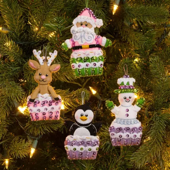 Bucilla Felt Ornaments Applique Kit Set Of 4-Snowman's Candy Confections {1}
