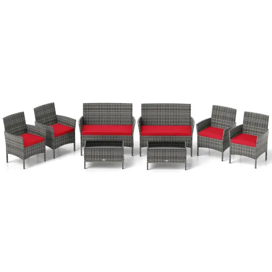 Costway 8 PCS Patio Furniture Set with Washable Cushions and Tempered Glass Coffee Table {9}