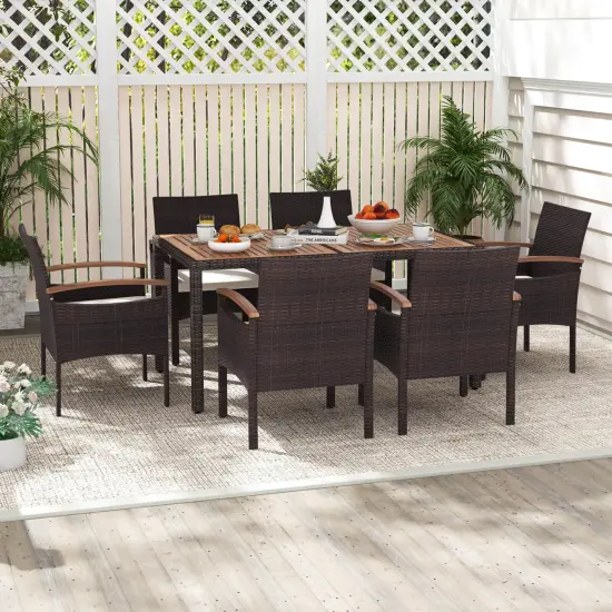 Costway Patio Dining Chairs Set of 2/4 with Acacia Wood Armrest Heavy Duty Metal Frame {5}