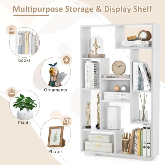 Costway 47" Tall Bookshelf Modern Geometric Bookcase with Open Shelves Anti-tipping Kits White/Black&Natural {6}
