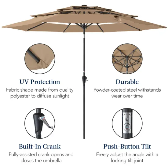 Best Choice Products 10ft 3-Tier Patio Umbrella, Market Sun Shade w/ Tilt Adjustment, Easy Crank Tan {6}