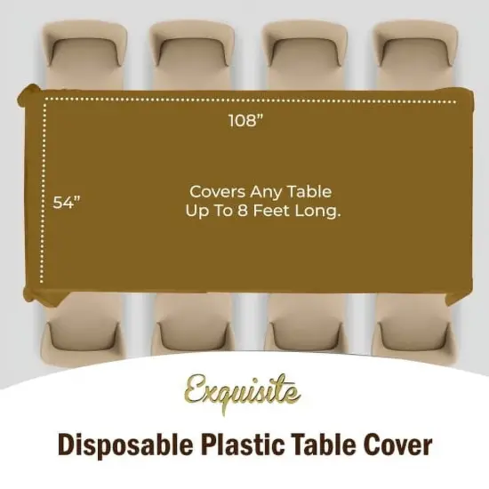 Exquisite 12-Pack Premium Plastic Tablecloth 54in. x 108in. Rectangle Plastic Table Cover Gold {5}