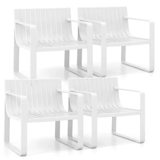 Costway Patio Chairs Set of 2/4 Weather-resistant Plastic Outdoor Armchairs White {8}