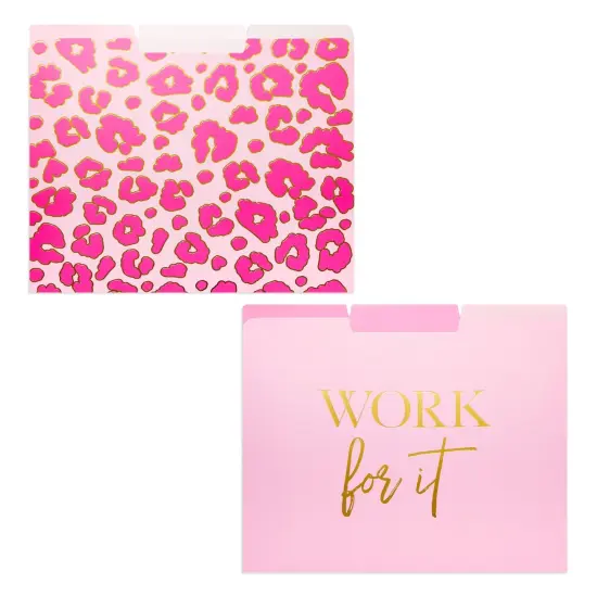 12 Pack Pink Leopard Decorative File Folders, Cute Gold Foil Print Office Supplies, Letter Size with 1/3 Cut Tab for Women, Girls (11.5 x 9.5 in) {6}