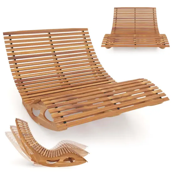 Costway Outdoor Double Chaise Lounge for 2 with High Back Slatted Seat Stopper for Patio {2}
