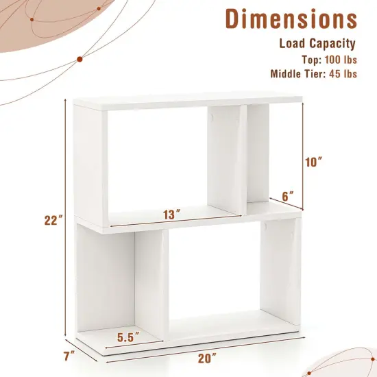 Costway 1/2 PCS 3-Tier Bookshelf Geometric Bookcase Side Table with Open Storage Display Shelf White {3}