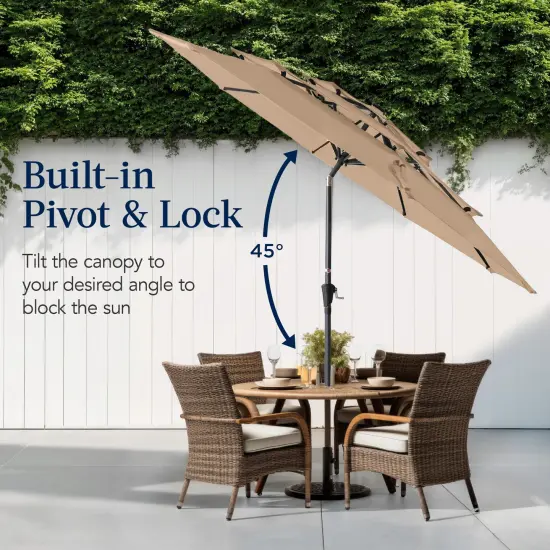 Best Choice Products 10ft 3-Tier Patio Umbrella, Market Sun Shade w/ Tilt Adjustment, Easy Crank Tan {5}