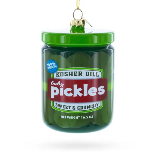 Kosher Dill Pickles Jar Glass Christmas Ornament {1}