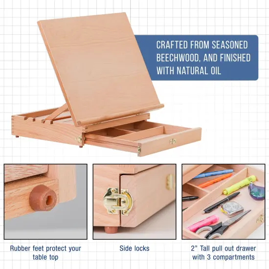 Large 20-1/2" x 16" Adjustable Wood Art Drawing Board - 5 Angles, Beechwood Construction, Pencil Ledge, T-Square, Locking Storage Drawer - Ideal for Design, Drafting & Architecture {4}