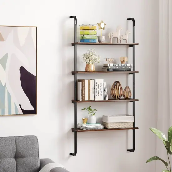 Costway 1/2 PCS 4-Tier Wall-mounted Ladder Shelf Display Bookshelf with Heavy-duty Metal Frame {2}