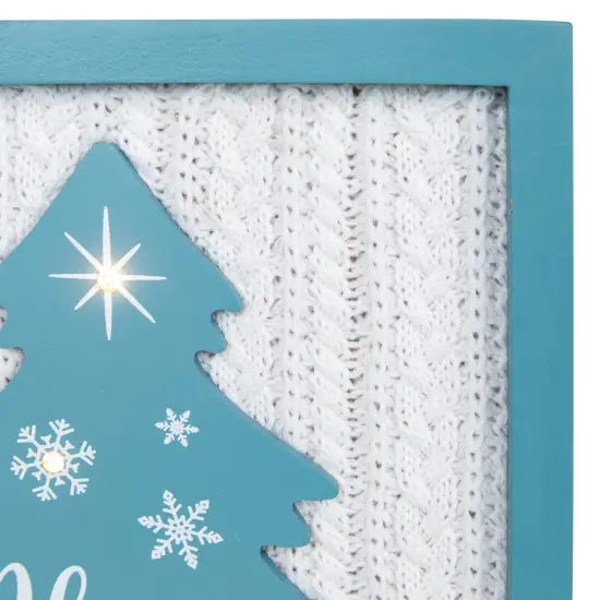Northlight Lighted Happy Holidays Christmas Tree with Cable Knit Texture Wall Art - 12" Blue {6}