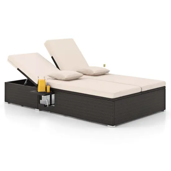 Costway Outdoor Patio Daybed PE Wicker Double Chaise Lounge with Adjustable Backrests {2}