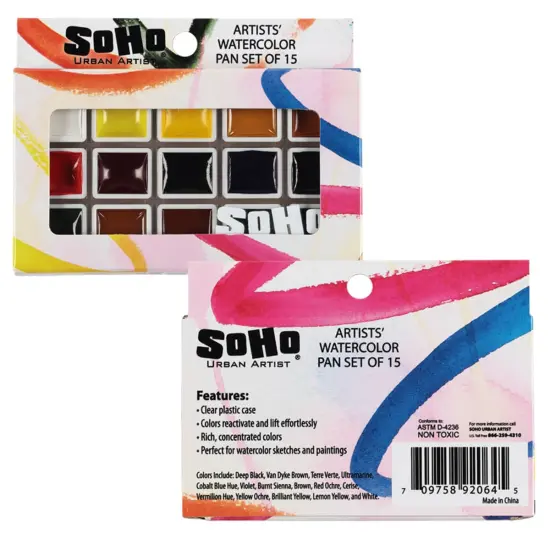 SoHo Urban Artist Watercolor Set - Professional Watercolor Paint Set of 15 Semi-Moist Whole Pans for Professional Artists & Watercolorists - Compact, Portable with Rich, Concentrated Colors {6}