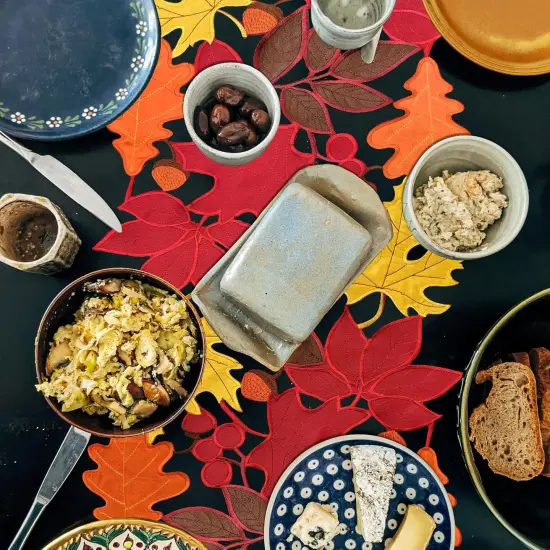 Embroidery Maple Pattern Table Runner,14" X 34" Red Orange {4}