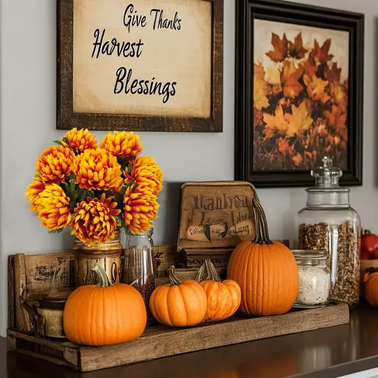 Fake Mums Fall Flowers-2 Pcs 10 Heads {5}