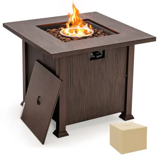 Costway 32'' Patio Square Fire Pit Table 50,000 BTU Propane Gas Table with Lid & Lava Rocks {1}