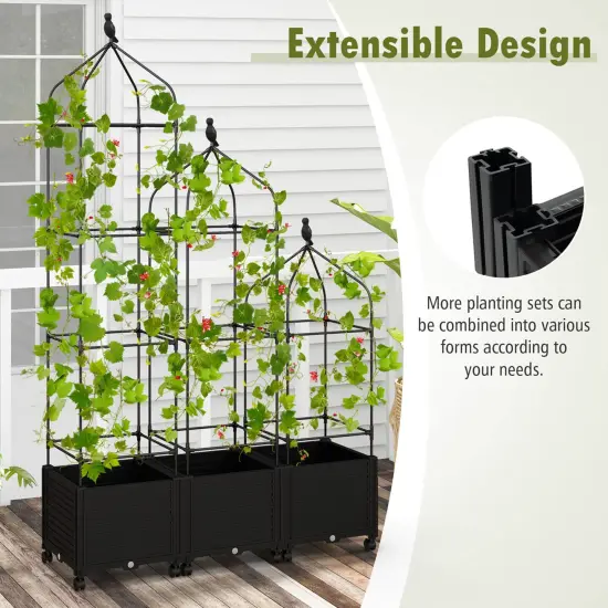 Costway 1/2 PCS Raised Garden Bed Tomato Cage Planter Box with PE-Coated Metal Trelli Wheels {4}