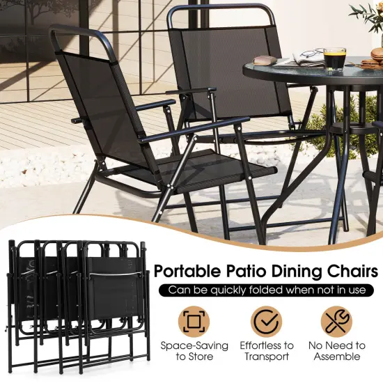 Costway 6 PCS Patio Dining Set Folding Chairs Glass Table Umbrella Garden {6}