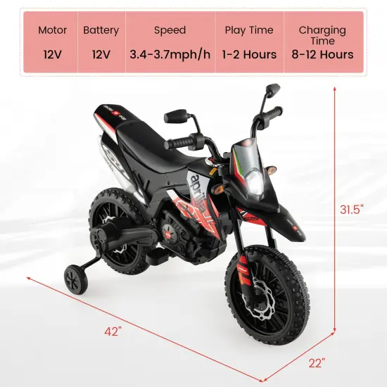 Costway 12V Licensed Aprilia Kids Ride On Motorcycle Electric Dirt Bike with Light & Music {3}