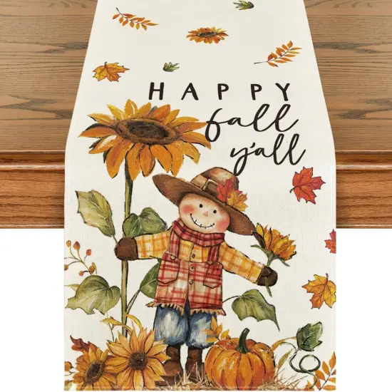 Scarecrow Sunflower Happy Fall Table Runner,13x72 Inch {1}