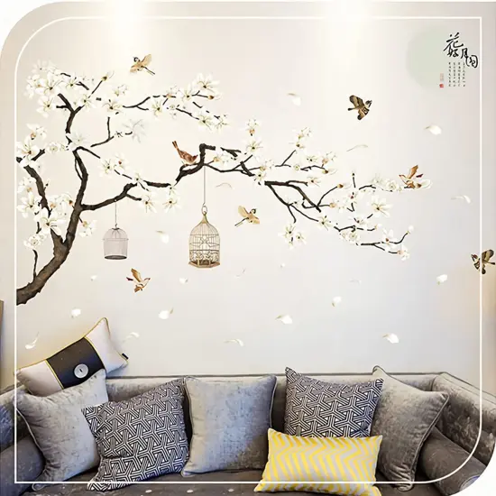 BWCXXZH Large White Flower Wall Stickers, 50"x74" Removable DIY Romantic Cherry Blossom Tree Wall Murals Peel and Stick 3D Wall Art Stickers Home Decor for Gilrs Bedroom Nursery Rooms Living Room {6}