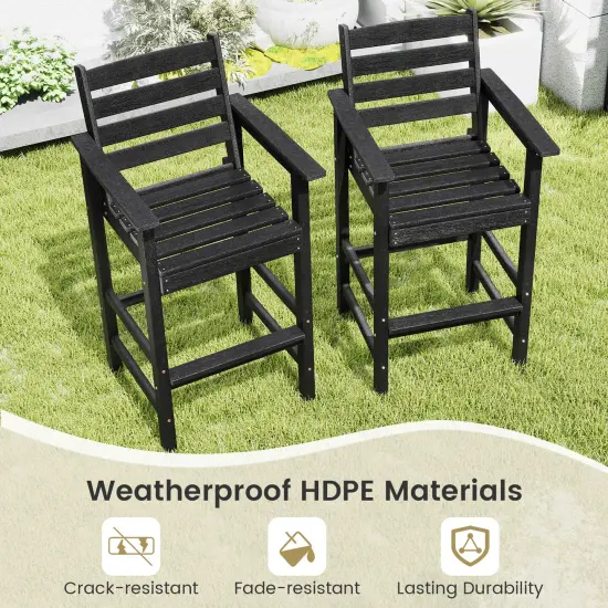 Set of 2 Patio HDPE Adirondack Bar Chairs with Wide Armrests and Inclined Backrest Perfect for Outdoor Use Black {6}