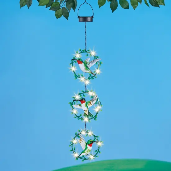 Collections Etc Solar Powered Hummingbird Wreaths Garden Mobile {1}