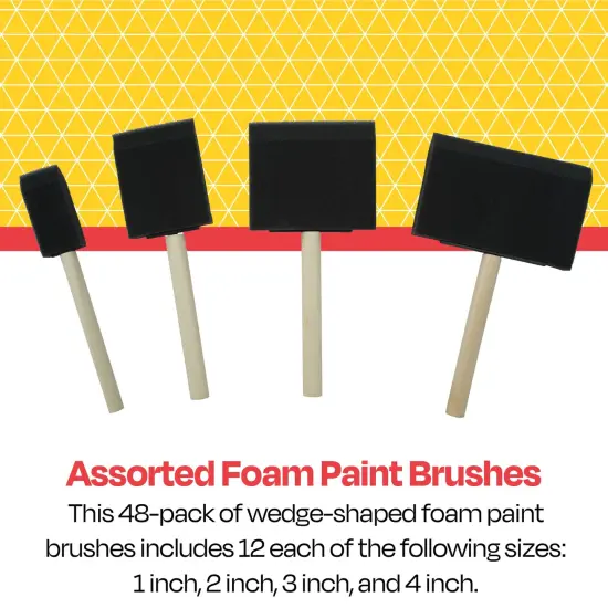 School Smart Wedge Foam Paint Brushes, Assorted Sizes, Pack of 48 {6}