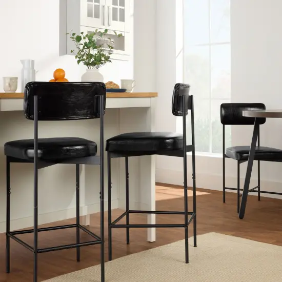 Best Choice Products Set of 3 Faux Leather Counter Stools for Kitchen Island and Dining w/ Metal Frame Midnight Black {4}
