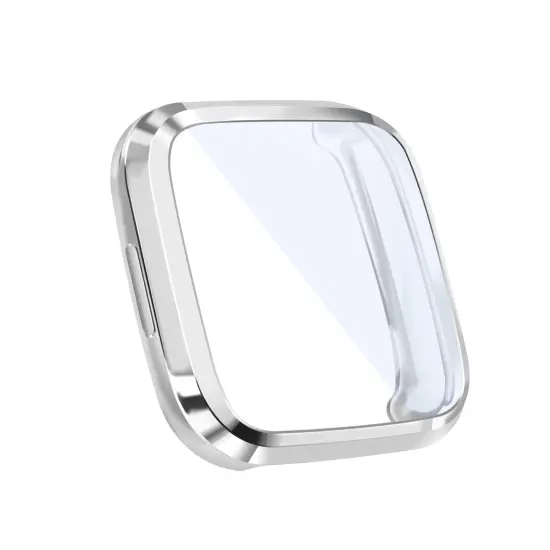 Screen Protector compatible with Fitbit Versa 2 Smartwatch, with Soft TPU Rubber Protective Case All Around Shockproof Bumper Full Cover, Clear/Silver by Insten {1}