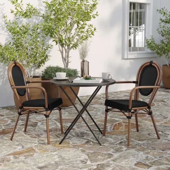 Merrick Lane Celia Stacking Thonet Bistro Style Chair, PE Rattan Seat, and Metal Frame for Indoor/Outdoor Use White&Gray/Natural {3}