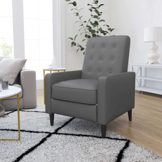 Merrick Lane Darcy Recliner Chair Mid-Century Modern Faux Leather Tufted Upholstery Ergonomic Push Back Living Room Recliner Light Gray {1}