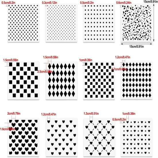 12 Pcs Mixed Media Stencils {2}