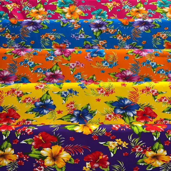 1 Yard Hibiscus Palm Leaves Cotton Fabric 36" Lx 45" W Orange {2}