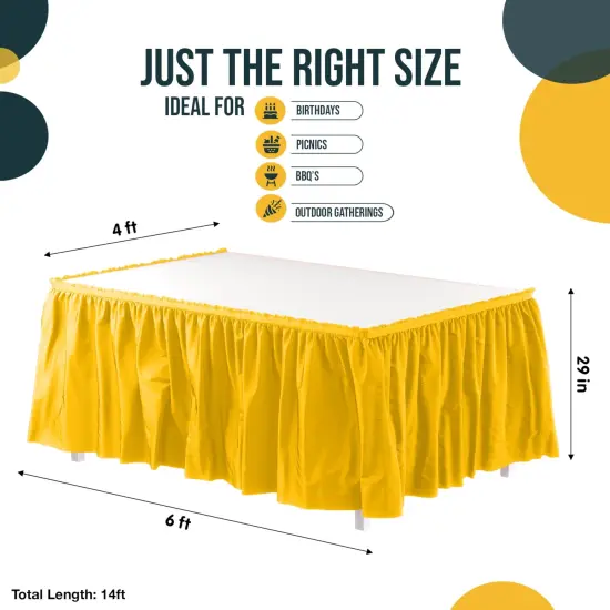 Ruffle Disposable Table Skirt 14 Ft Long Pleated Table Skirts with Adhesive Strip &ndash; Fits 6ft+ Rectangle or Round Tables &ndash; Ideal for Birthday Parties, Gender Reveal, Baby Showers & Event Decorations 6 pack by Exquisite Yellow {4}