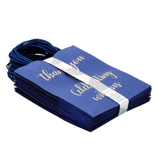 24-Pack 8x4x10-Inch Navy Blue Gift Bags with Gold Foil Script, Medium-Sized Thank You Bags with Handles and 24 Sheets White Tissue Paper {7}