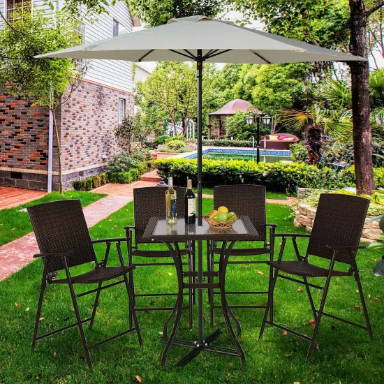 Outdoor Patio Rattan Wicker Bar Square Table Glass Top Yard Garden Furniture NEW {3}