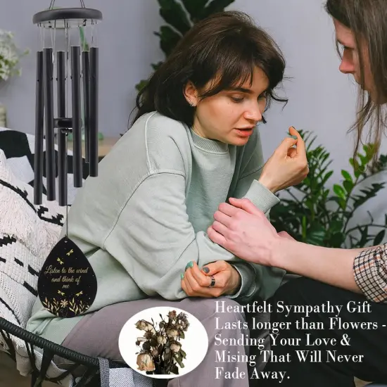 Memorial Sympathy Wind Chimes for Outside, Dragonfly Wind Chimes for Loss of Loved One Mother Father for Bereavement/Condolence/Funerary Gift Idea,32inch Wooden,Black {3}