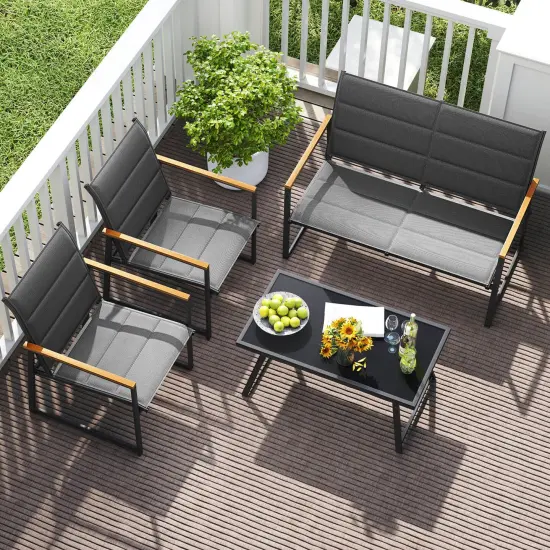 Costway 4/8 PCS Patio Furniture Setwith Padded Fabric Seat & Wood-Plastic Armrests Table {4}