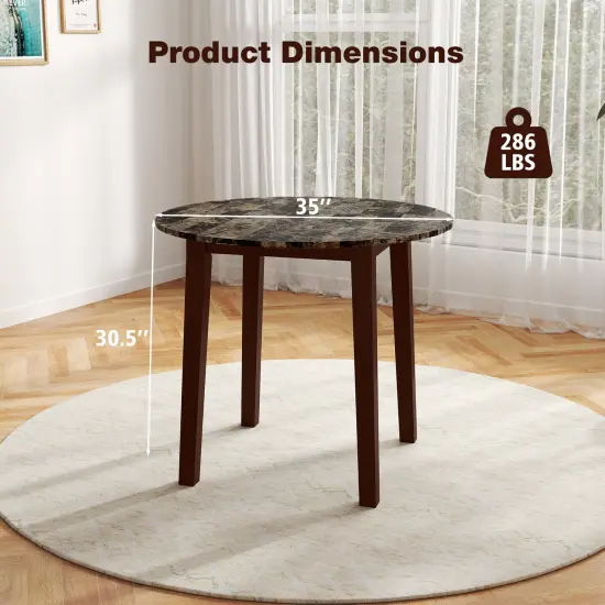Rubber Wood Round Dining Table with Marble Top, Safe Corners and Easy Assembly Brown {5}