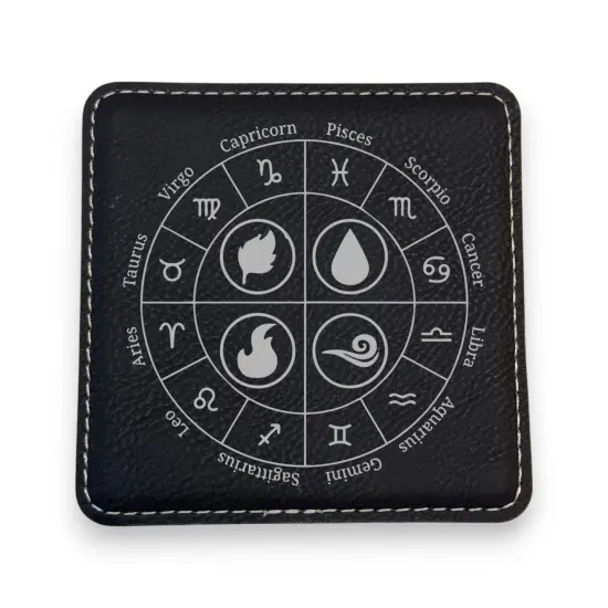 Coaster - Zodiac Elements - SET OF 2 - Leather or Stitched Cork Black/Silver {1}