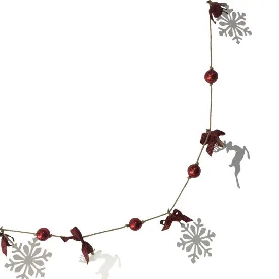 Northlight 4.25' Snowflake and Reindeer Christmas Garland with Ball Ornaments - Unlit White {4}