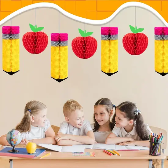 12Pcs Pencil Apple-Shaped Hanging Honeycomb Back to School {3}