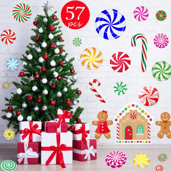 Funnlot 57PCS Peppermint Floor Decals Christmas Wall Stickers Christmas Decals for Wall Christmas Stickers for Wall Candy Wall Stickers Christmas for Candyland Decoration {1}