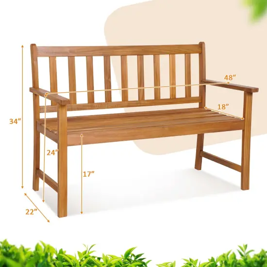 Costway2-Person Slatted Bench Patio Acacia Wood Loveseat 800 Lbs Outdoor Natural {3}