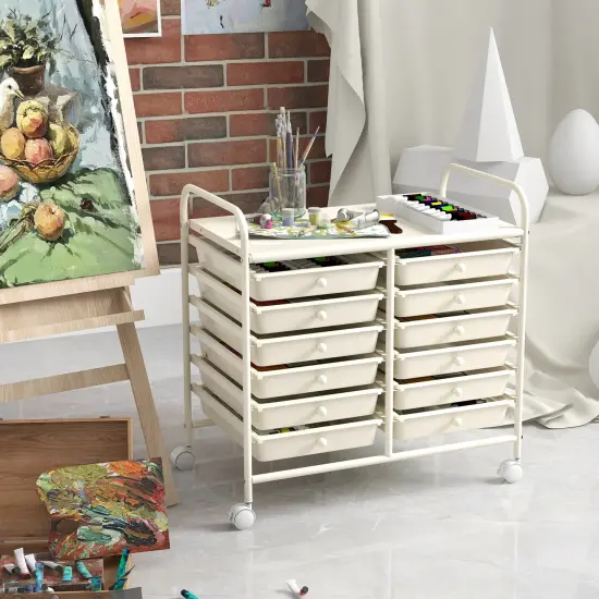 12 Removable Drawers Rolling Storage Cart with 4 Universal Wheels and Metal Frame White {6}
