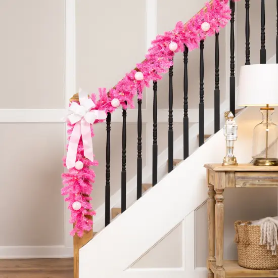 Northlight Pre-Lit Artificial Pine Christmas Garland - 9' - Pink - Clear Lights {1}