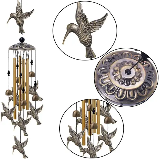 Large Hummingbird Wind Chimes Outdoor Indoor Decor -With 4 Tubes 6 Bells 7 Hummingbirds, Mobile Wind Catcher, Hummingbird Wind Bell for Home, Xmas Mom Gifts, Festival, Balcony, Tree, Garden Decoration {2}